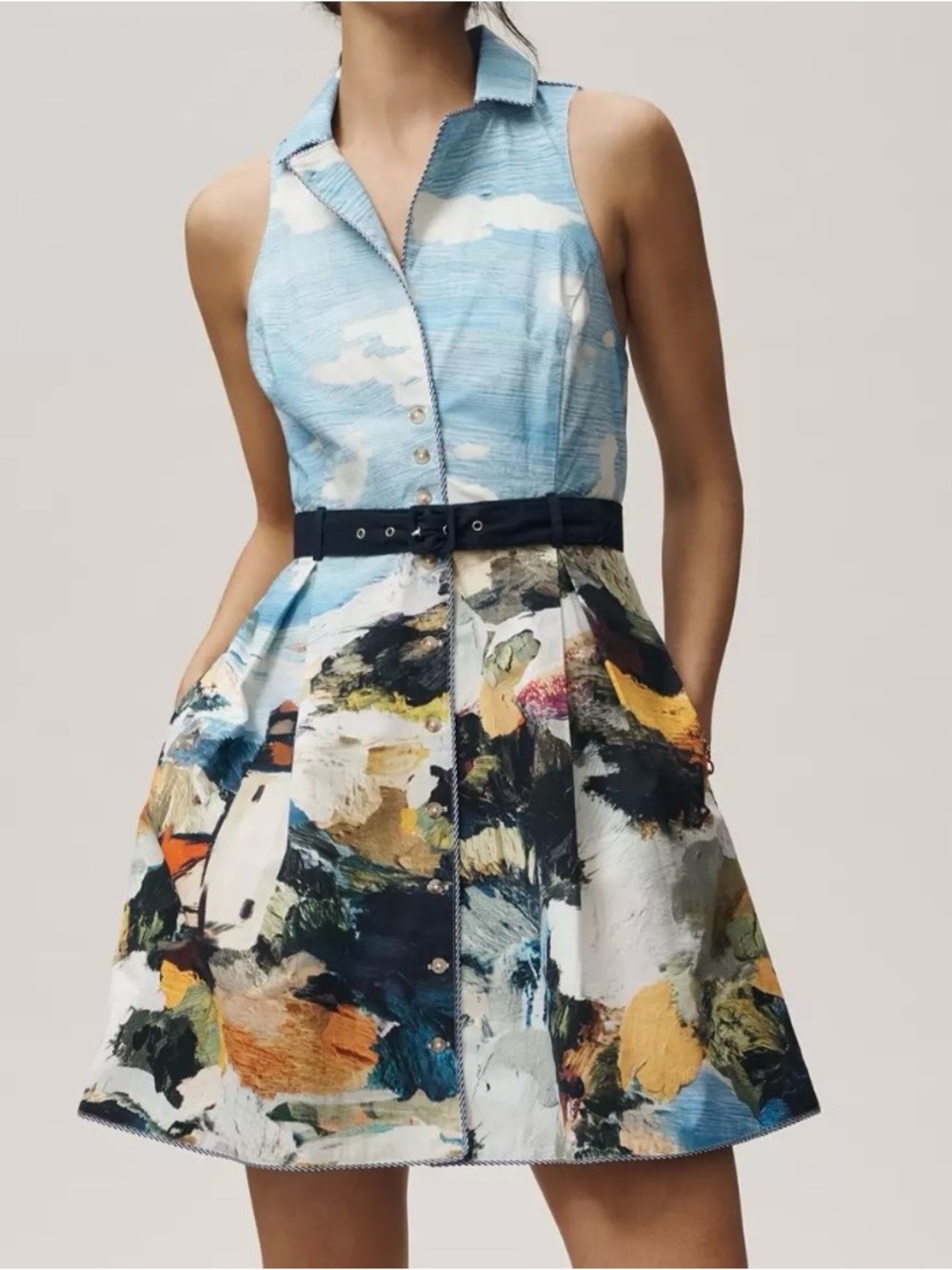 MAEVE Collared Fit & Flare Print Sleeveless Dress Anthropologie Small Short